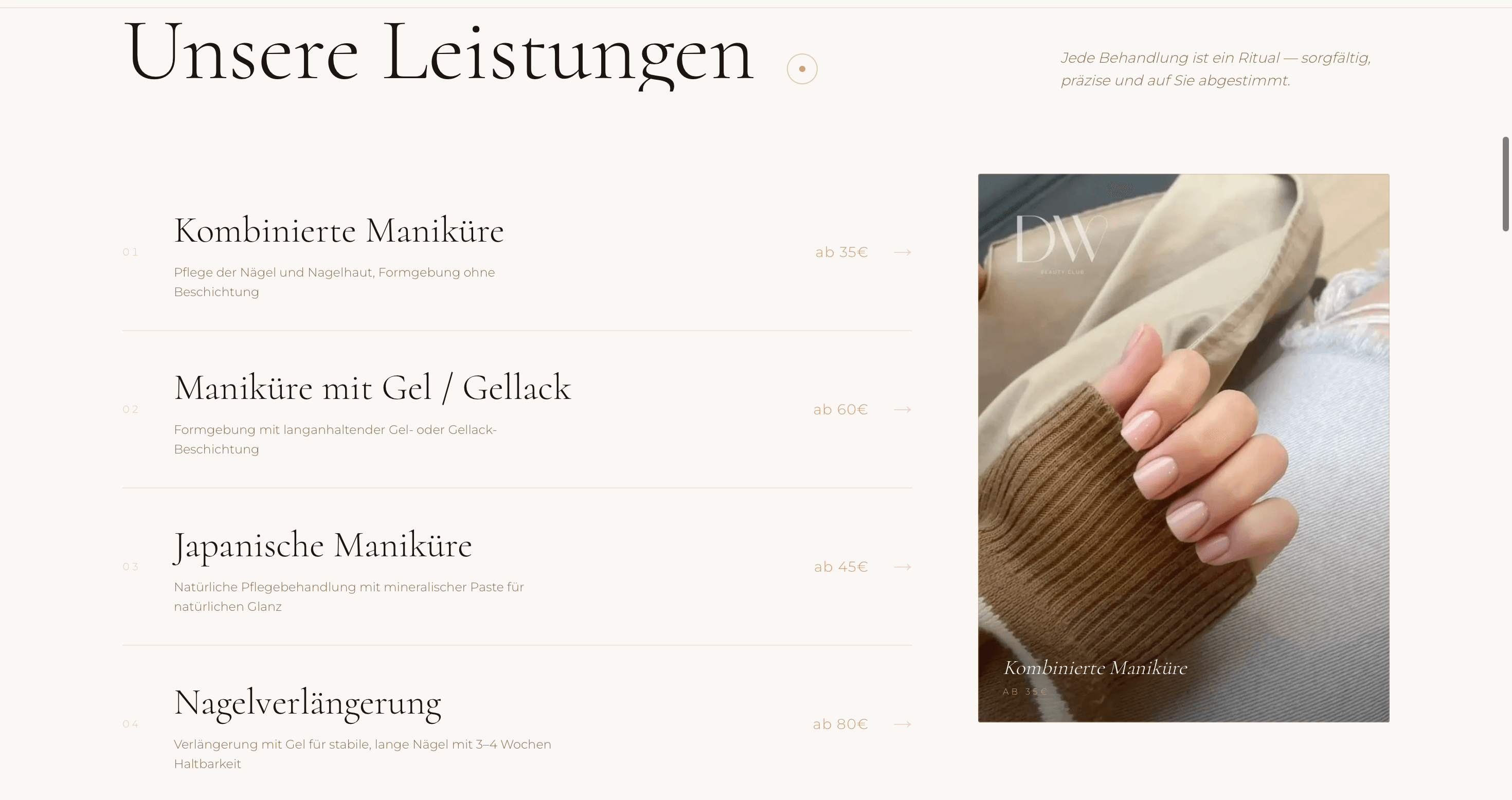 DW Beauty Club — Leistungsübersicht